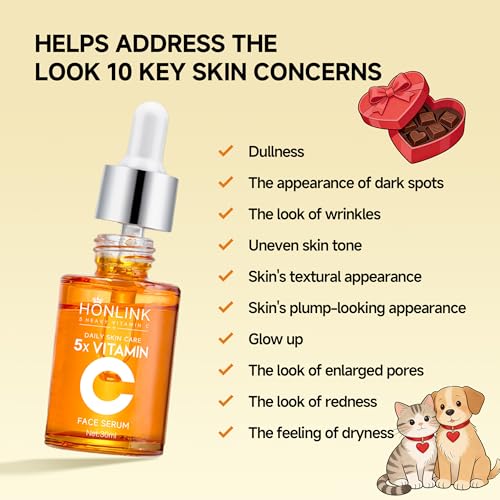 Vitamin C Face Serum & Essence by HONLINK, 5X Vitamin C with Niacinamide & Hyaluronic Acid, Lightweight Hydrating Serum for Dull Skin, Uneven Tone & Pores, Valentine¡¯s Day Skincare Gift for Her