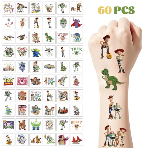 60 Pcs Cartoon Temporary Tattoos for Kids - Fun Anime Stickers