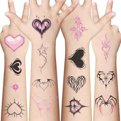 10 Sheets Y2k Aesthetic Temporary Tattoos Stickers for Girls, Cool 2000s Cyber Trendn Temporary Tattoos Stickers Y2K Birthday Themed Party Supplies Decoration Favors Cartoon Sticker for Kids Teens