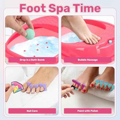 Kids Foot Spa & Nail Art Kit for Kids 4-12 ? All-in-1 Foot Spa Set with Colorful Lights & Manicure Set ? Fun Girls Spa Kit for Parties & Christmas Birthday Gifts for 6 8 9 10-12 Year Old Girls