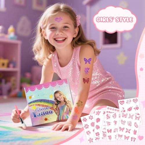 Glitter Tattoo Kit for Kids - 68 Designs with 12 Colors