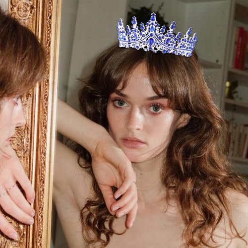 CURASA Royal Blue Crystal Tiara Crown for Women - Perfect for Weddings & Birthdays