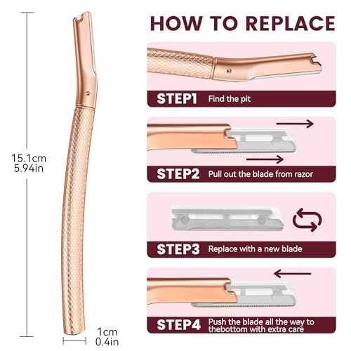 Eyebrow Razor-Face Razors for Women-Dermaplaning Tool for Face Exfoliation & Peach Fuzz with 12 Refill Blades-Facial Dermaplane Razors Shaver-Rose Gold