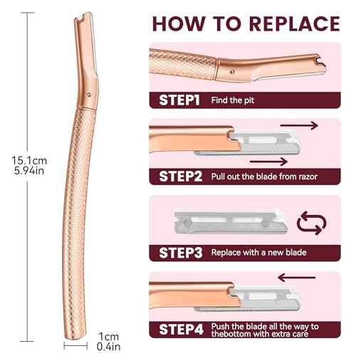 Reusable Eyebrow Razor with 12 Refill Blades - Rose Gold
