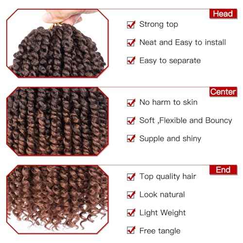 Xtrend 8 Packs Pre-twisted Passion Twist Crochet Hair 14 Inch Natural Pre-looped Crochet Braids Hair For Women Bohemian Synthetic Passion Braiding Hair Extension (8packs, T30#)