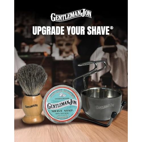 Gentleman Jon Complete Shaving Brush Kit ? Old Fashion Shaving Kit for Men, Includes Shave Brush, Bowl, Soap & Stand, Vintage Wet Shave Mug, Barber-Style 4-Piece Gift Set, Men's Barber Accessories