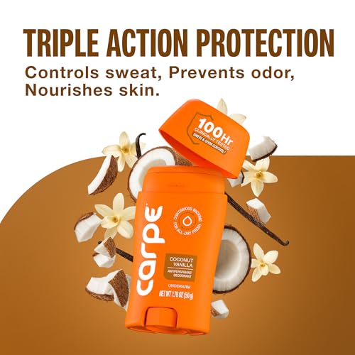 Carpe Underarm Antiperspirant 100 Hour Sweat Control - Coconut Vanilla, 2 Pack