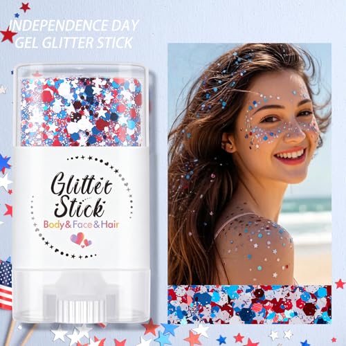 4th of July Body Glitter Stick - Red White Blue Chunky Glitter, 2 Pack
