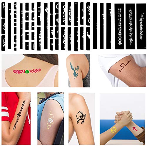 Konsait 123pcs Large Temporary Tattoos Stencils, 20 Sheets Man Glitter Tattoo Kit Templates Face Painting Stencil Body Art Stencil Pack for Adults Women