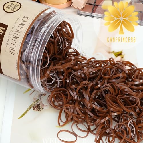 KANPRINCESS 1000pcs Brown Mini Hair Rubber Bands for Kids & Adults