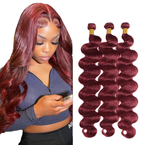 #99J Burgundy Body Wave Hair Bundles 34 inch 3-Pack