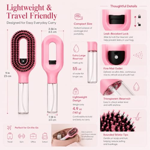 Spray Hair Brush with Fine Mist for Frizz Control
