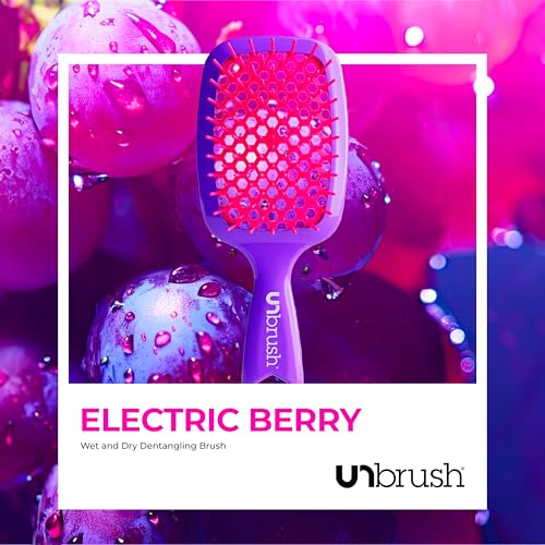 FHI Heat UNbrush Detangling Brush for Pain-Free Brushing on All Wet or Dry Hair Types — Durable DuoFlex Anti-Static Bristles, Lightweight Handle, Vented Hair Brush, Electric Berry Purple