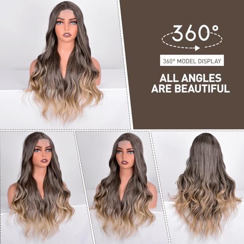 28 Inch Brown Blonde Highlight Body Wave Lace Front Wig