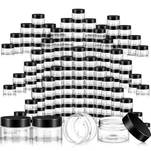 SATINIOR 500 Pcs Plastic Jars Bulk Empty Cosmetic Container Jars with Lids Leak Proof Round Clear Makeup Sample Containers for Creams Lotions Eye Shadow Makeup Products(Black Lids,1 oz)