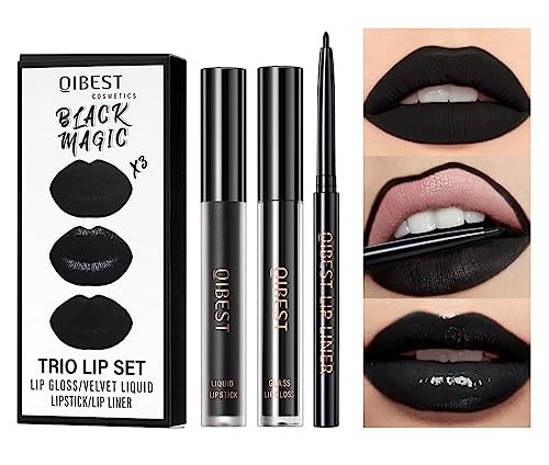 3-In-1 Lip Kit: Lipliner, Lipstick & Gloss Set - Black Magic