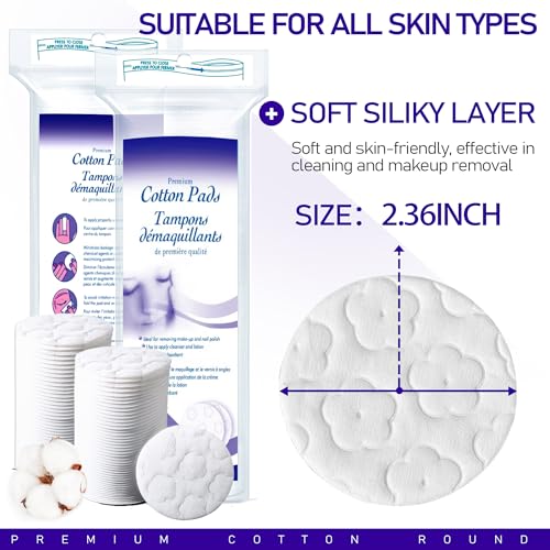 Premium Cotton Pads for Face, 600 Count Round Makeup Remover Pads, 100% Pure & Natural Organic Cotton Rounds, Lint-Free Facial Pads Cleansing Cotton (100 Count (Pack of 6))