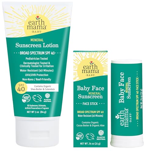 Earth Mama Baby Face Mineral Sunscreen Stick & Lotion Set, SPF 40 | Reef Safe, Non-Nano Zinc, Contains Organic Cocoa Butter, Shea Butter, Aloe & Calendula | Babies, Kids & Family