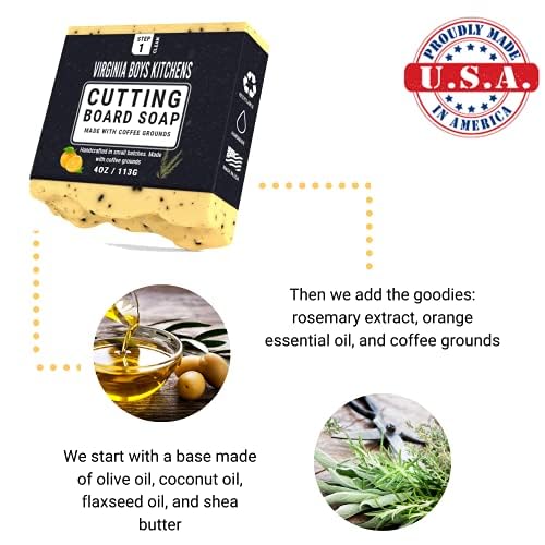 Virginia Boys Kitchens Handmade Soap Bar - Gentle Coffee Grounds Scrub - Made for Cutting Boards but also Gentle on Hands (3 Pack)