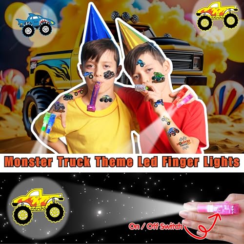 Monster Truck Party Favors - 72 Pc LED Lights & Tattoos Combo