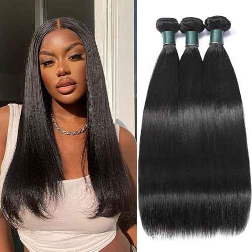 Great Grace Brazilian Straight Bundles Human Hair 14 16 18 Inch 12A 100% Unprocessed Virgin Human Hair Weave 3 Bundles Deals Natural Black Color (Natural Balck 3 Bundles, 14 16 18)