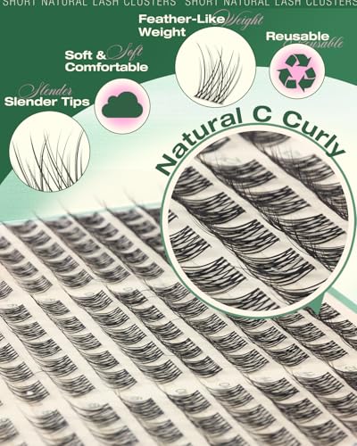 Lvmixwig B-Natral Short Lash Clusters 8-12MM Natural Eyelash Extensions, Wispy & Invisible Band, 150PCS