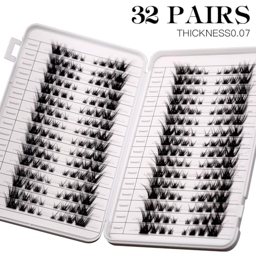 32 Pairs Cat Eye Individual Lashes Wispy Cat Eye Lashes DIY Lash Extensions 256pcs Clusters Lashes 8-16MM Fluffy Volume Eye Eyelashes Clusters