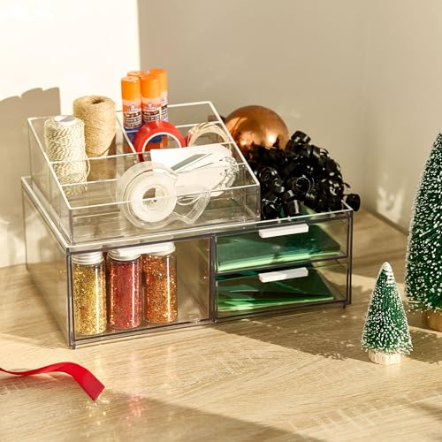 iDesign The Sarah Tanno Collection Plastic Cosmetic Drawer Organizer, Clear/White Large