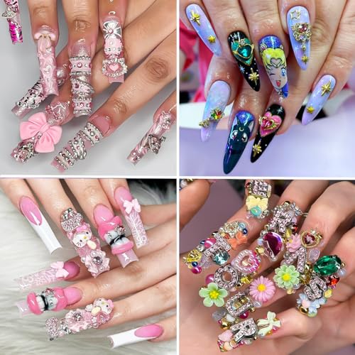 48PCS Nail Charms, Nail Rhinestones Kit with Nail Gems, 3D Nail Charms and Gems Charms for Nails, Nail Art Accessories Rhinestones