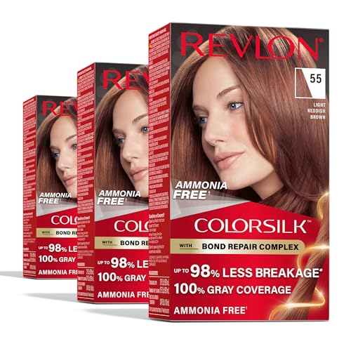 Revlon ColorSilk Hair Dye with Bond Repair 55 Light Reddish Brown 3 Pack