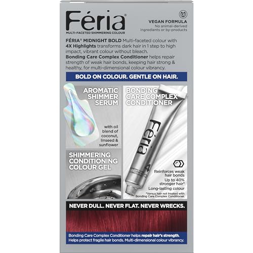 L'Oreal Paris Feria Midnight Bold Multi-Faceted Permanent Hair Dye, One-Step Hair Color Kit for Dark Hair, No Bleach Required, Blood Moon