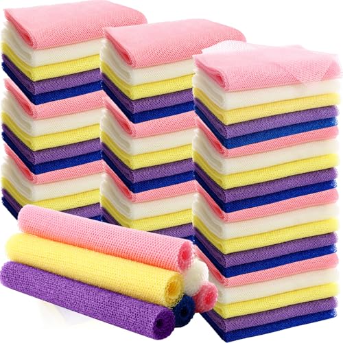 Sunnyray 100 Pcs African Net Sponge Bulk, Long Bath Sponge Net Exfoliating Shower Body Scrubber Back Scrubber Skin Smoother for Daily Home Use, Beauty Salons, Spa Clubs, Nail Salons(Fresh Colors)