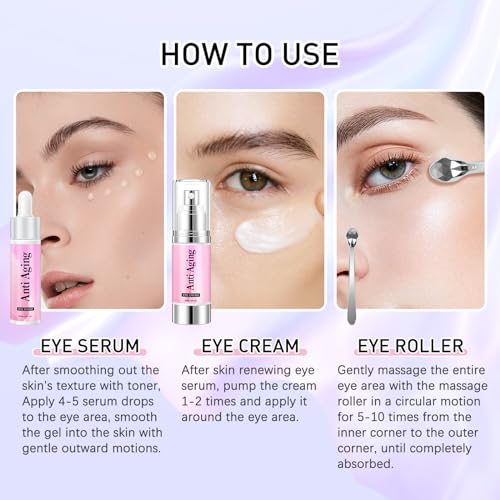 5% Caffeine Eye Cream Eye Serum Kit for Dark Circles Under Eye Treatment Eye Cream Anti Aging For Puffiness Bags And Wrinkles Eye Serum & Eye Roller 2 Fl Oz