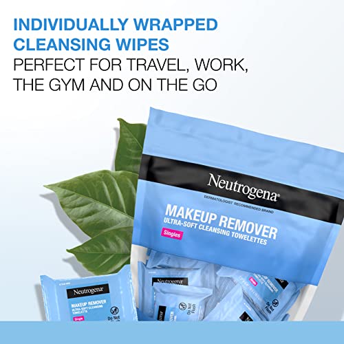 Neutrogena Makeup Remover Wipes, Individually Wrapped Daily Face Wipes for Waterproof Makeup, Travel & On-the-Go Singles, 20 Count