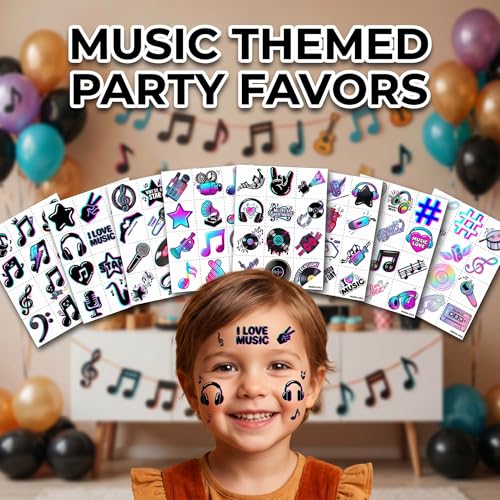 96 PCS Pre-Cut Music Temporary Tattoos for Kids