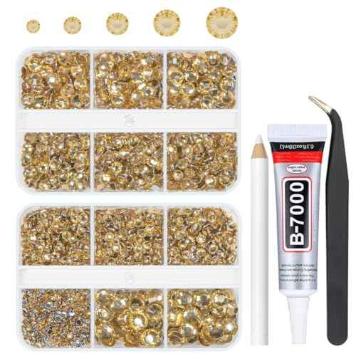 3060PCS Champagne Golden Resin Crystal Rhinestones w B7000 Jewelry Glue for Bedazzling 2mm 3mm 4mm 5mm 6mm Flatback Gems Stones Crystals Diamonds for Nails Face Eyes Makeup Tumblers Bottles DIY Crafts