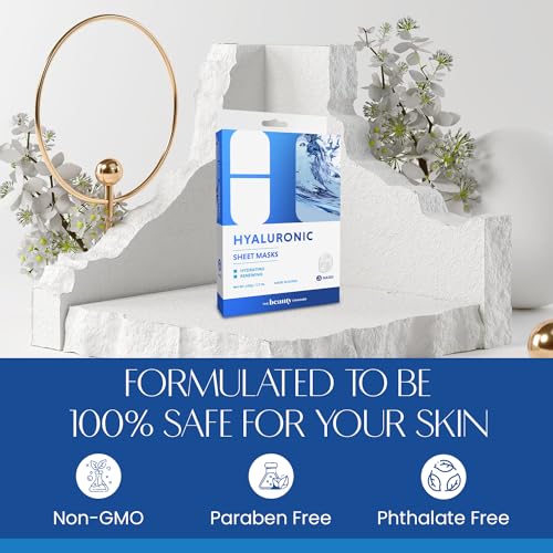 Hyaluronic Acid Sheet Face Mask - Skin Firming, Anti-Aging, Moisturizes & Plumping - Dermatologist Tested, Cruelty-Free Korean Skincare for All Skin Types - Pack of 10