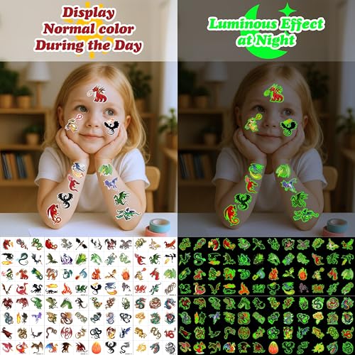 Dragon Glow in the Dark Temporary Tattoos, 96 Pcs