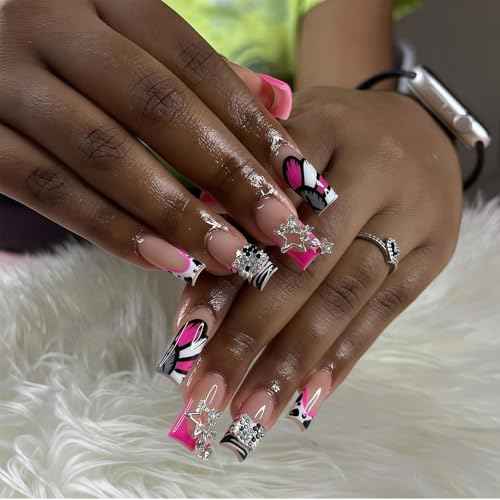 100 pcs 3D Sliver Nail Charms Y2K Cute Nail Charms Set with Kity, Butterfly, Bow, Star, Heart,Cross for Nail Art Decoration Y2K