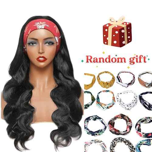 Headband Wig Human Hair Body Wave 18 Inch Glueless No Sew Headband Wig 100% Brazilian Virgin Hair 180% Dencity Wear and Go Headband Wigs for Black Women Natural Color Beginner Friendly
