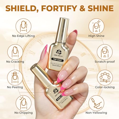 UNA GELLA No Wipe Gel Top Coat and Base Coat Set - High Gloss Soak Off Gel