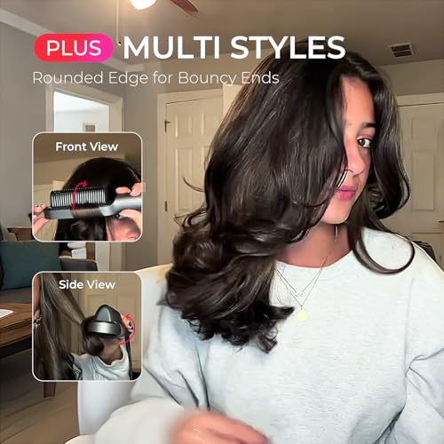 TYMO Ring Plus Ionic Hair Straightener Brush - Straightening Comb with Negative Ions for Women, Titanium Coating, 9 Temp Settings & LED Display, Dual Voltage, Professional Styling Tools