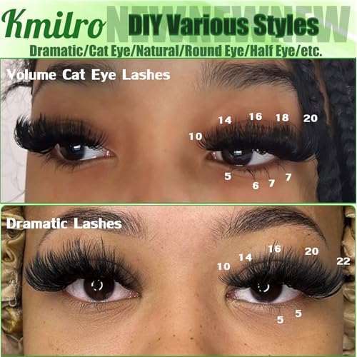 Kmilro Lash Clusters with Bottom Lashes Cluster Eyelash Extensions Wispy 10-22mm Volume Individual Lashes with Lower Eyelash Clusters 316pcs 150D+200D Thick False Lashes DIY at Home