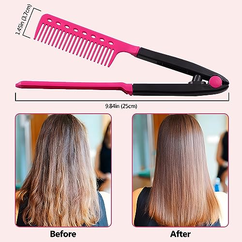 Hair Straightening Set - 2-Pack Flat Iron Comb for Tangle-Free Styling, Pink