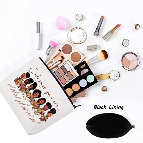 LEVLO Black American Cosmetic Make up Bag African Inspired Gift God Says You are Unique Special Lovely Chosen Forgiven Makeup Zipper Pouch Bag Black Live Matter Gift (God Says You)