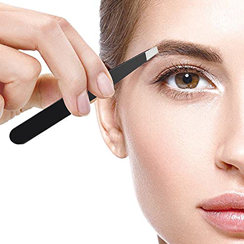 Eyebrow Tweezers Set, 10 Pieces Stainless Steel Tweezers Slant Tip Tweezers Facial Hair Eyebrow Precision Tweezers for Women and Men (Black)