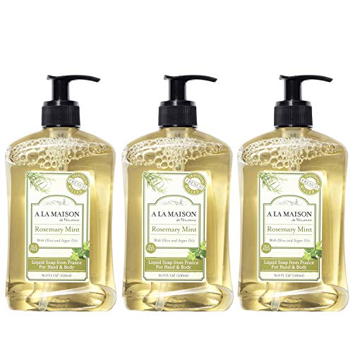 A LA MAISON French Liquid Hand Soap, Rosemary Mint - Natural Hand Wash Made with Essential Oils - Biodegradable, Plant-Based, Vegan, Cruelty-Free, Alcohol & Paraben Free (16.9 oz, 3 Pack)