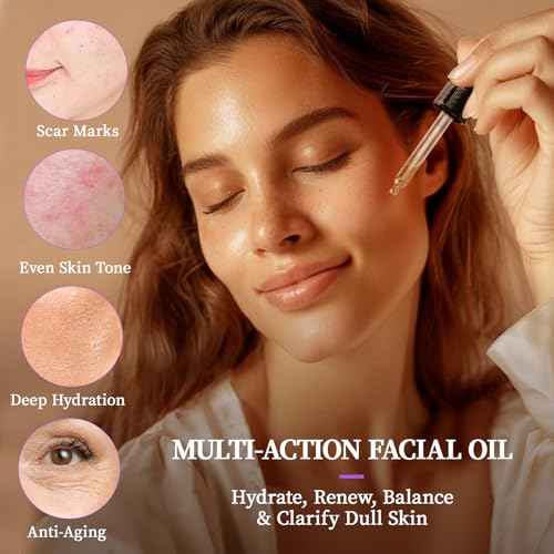 Rosehip Oil, Lavender Oil for Face, Facial Oils Blend Anti Aging with Frankincense & Pomegranate | Organic 100% Natural & Cold Pressed for Women Moisturizing, Brightening & Youthful Glow, 2 fl oz