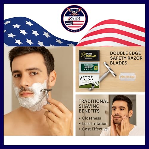 Double Edge Safety Razor Blades Sampler Pack for Men-Includes 4 Top Global Brands: Feather Astra Personna Derby-Comfortable Shaving ?Fits All Double Edge Safety Razors (100)