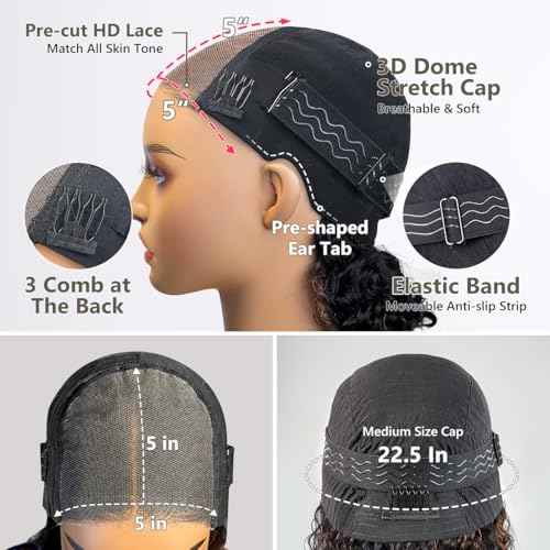 Highlight Curly Human Hair Wig 1B/30 Glueless Wigs Human Hair Pre Plucked Pre Cut No Glue Deep Wave Wig Short Ombre Brown Bob Wig Wear and Go Glueless Wig 200 Density for Women 12"